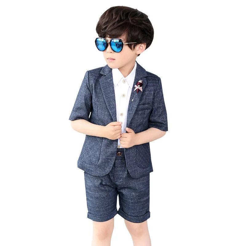 Boys Summer Formal Blazer+Shorts 2PCS Clothing Set Kids Wedding Tuxedo Dress School Children Chorus Performance Dress Costume