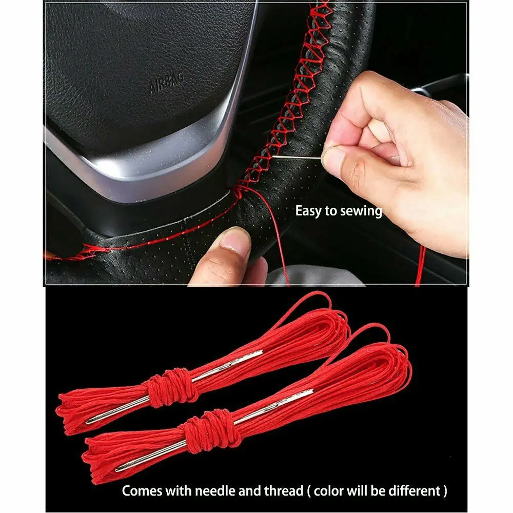 

Genuine Leather DIY Car Steering Wheel Cover 38cm With Needles and Thread Accessories