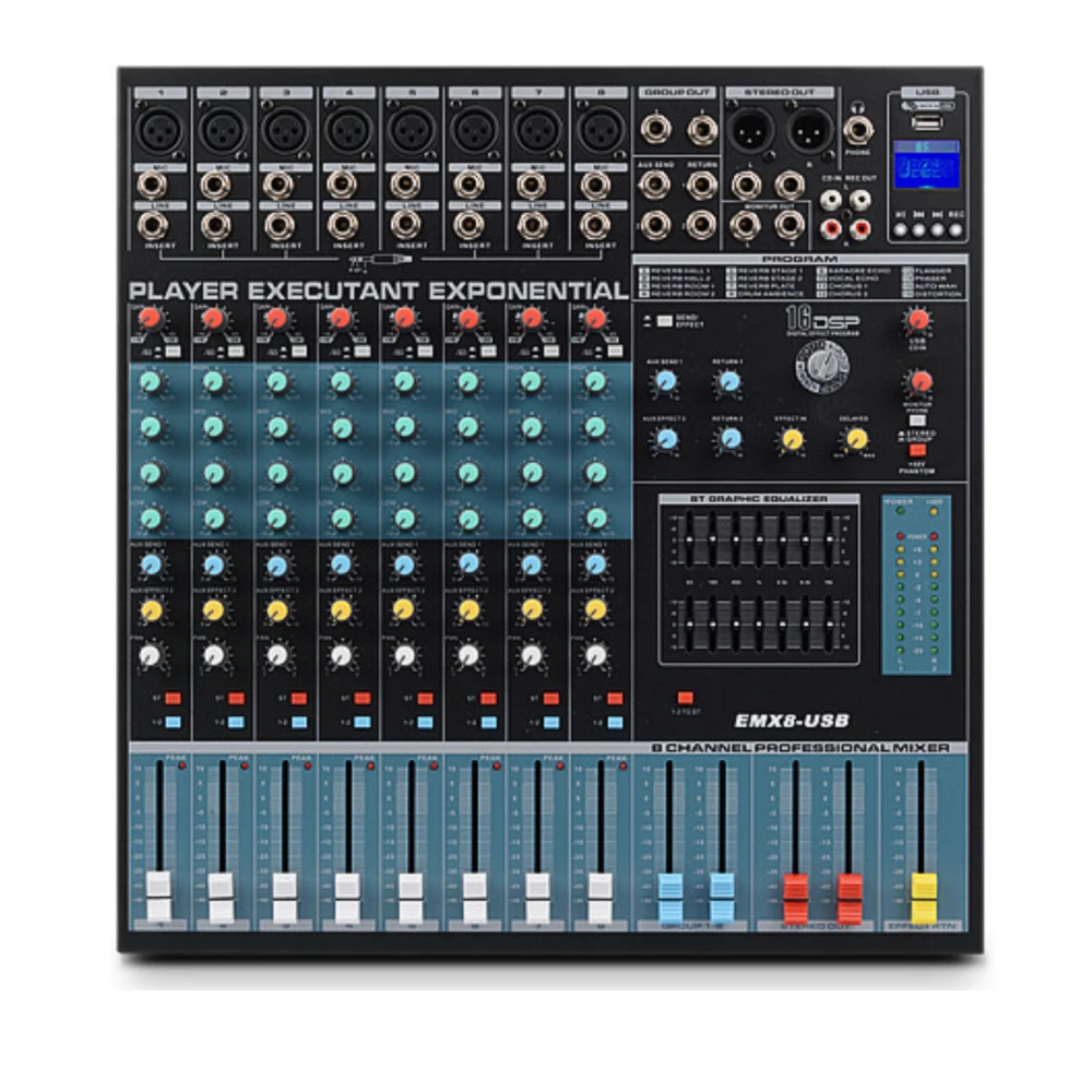 

Professional Audio Mixer 8Channels DJ Mixer Console With MP3, Bluetooth, DSP For Conference Meeting, Stage, Line Array Speaker