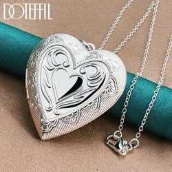 DOTEFFIL 925 Sterling Silver 16-30 Inch Chain Heart Shaped Photo Frame Pendant Necklace For Women Man Wedding Charm Jewelry