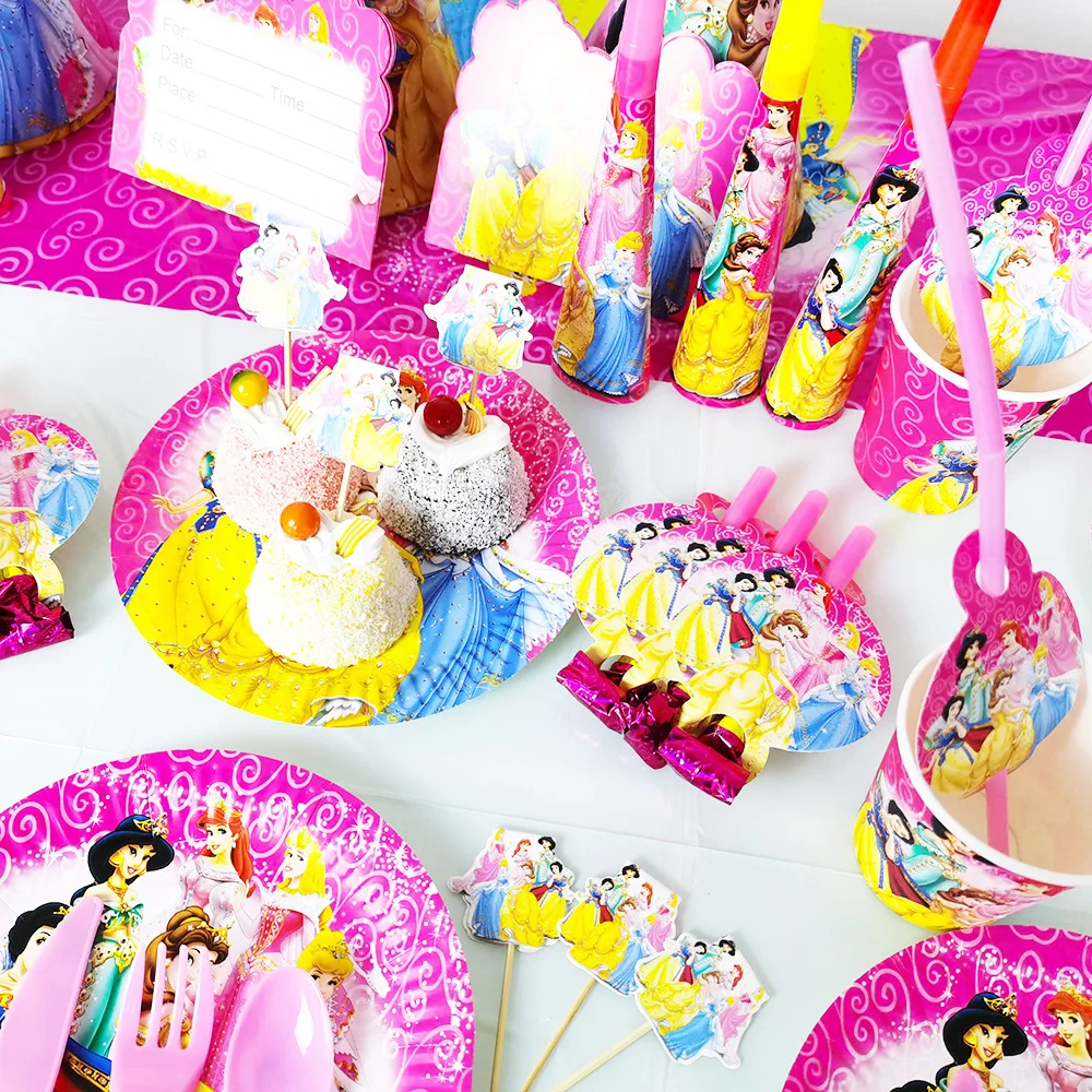 Disney Princess Happy Kids Girls Birthday Party Decor Set Party Supplies cup plate banner hat straw gift bag party decoration