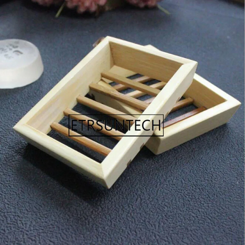 100pcs Natural Bamboo Soap Dishes Tray Holder Storage Soap Rack Plate Box Container Portable Bathroom Soap Dish Storage Box