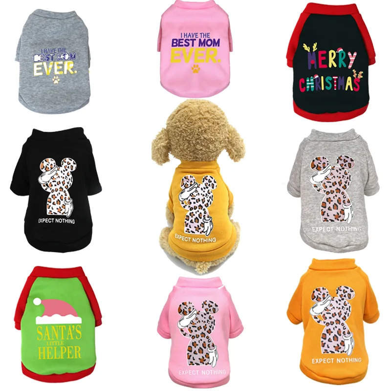 Letter Animal Print Dog Clothes Puppy Pet Cat Plus Velvet Sweater Clothes Jacket Coat Winter Soft For Small Dogs Chihuahua