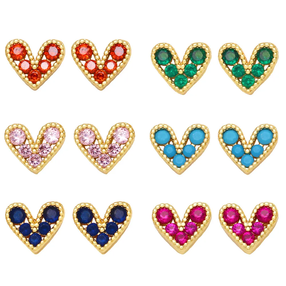 Small Fuchsia Heart Stud Earrings for Women Girls Valentines Day Crystal Ear Studs Gold Plated Jewelry pendientes mujer ersy89