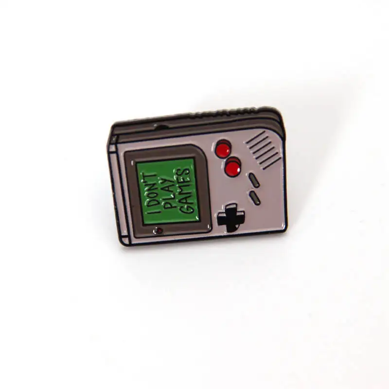XEDZ Cartoon gray mobile game console remote control I don\'t play game text children\'s fun enamel pin metal badge punk clothes l