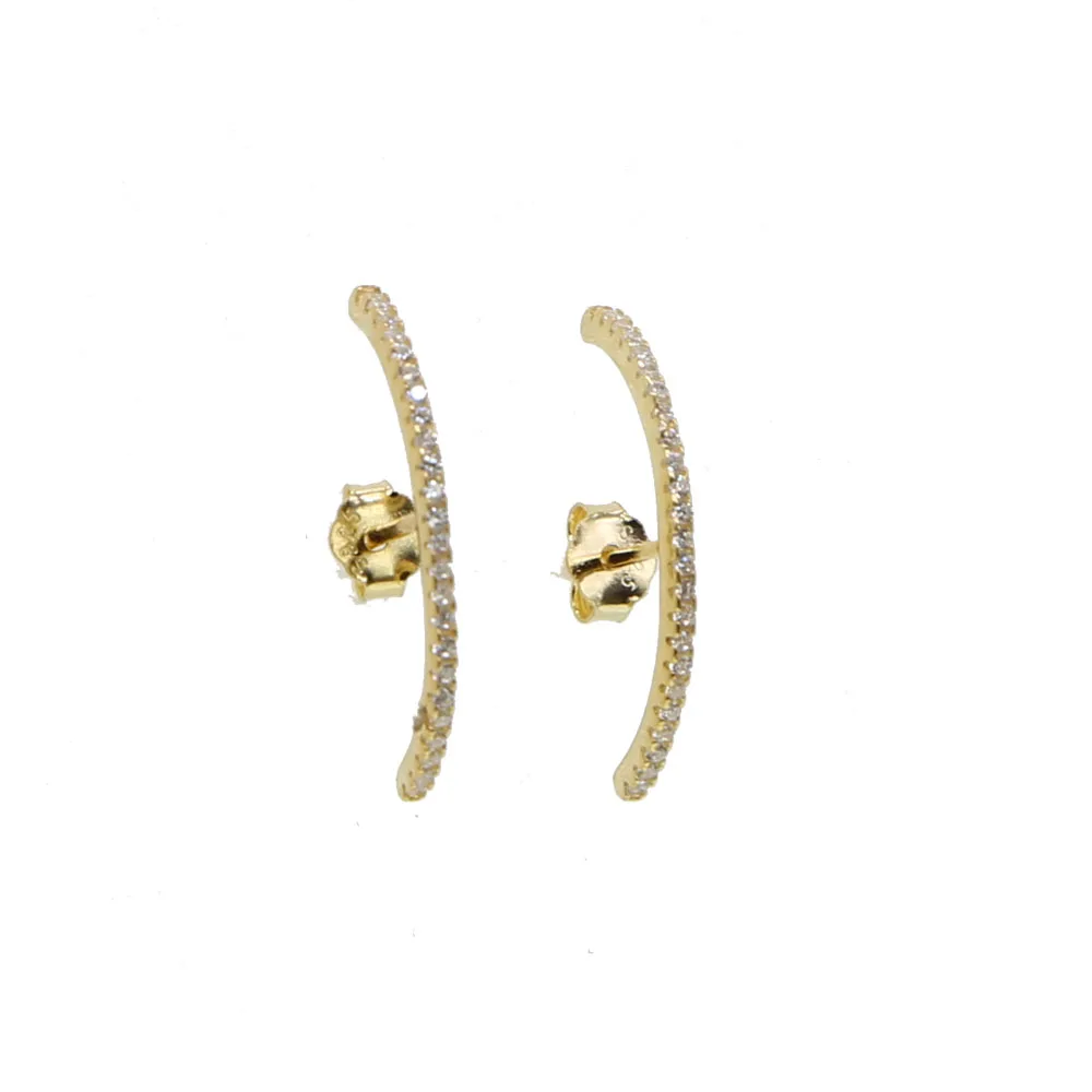 New Design Fashion Charm CZ crystal Stud earrings Geometric long bar Shiny rhinestone big earring 925 silver jewelry women