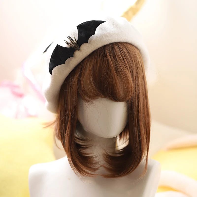 Qiu dong diablo style beret gothic Lolita bat wing skeleton hands beret