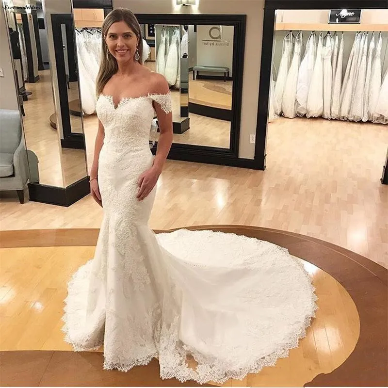 MYYBLE-vestidos De Novia elegantes De sirena, con hombros descubiertos, espalda abierta, Apliques De encaje, vestidos De Novia baratos