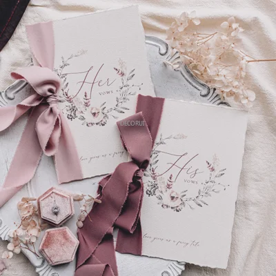 2pcs Wedding Favor Advanced Flora Merry Speech Vows Book Ribbon His And Her Card Photo Props