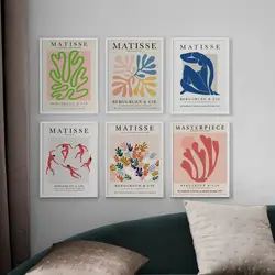 Abstract Matisse Girl Coral Colorful Leaf Nordic Posters And Prints Wall Art Canvas Painting Wall Pictures For Living Room Decor