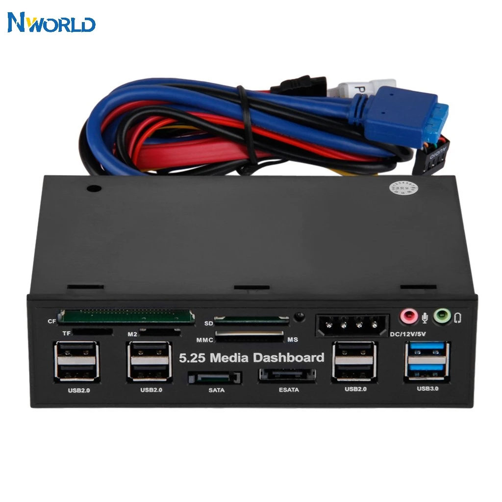 Multi-Function USB 3.0 Hub ESATA SATA Port Internal Card Reader PC Media Front Panel Audio For SD MS CF TF M2 MMC Memory Cards