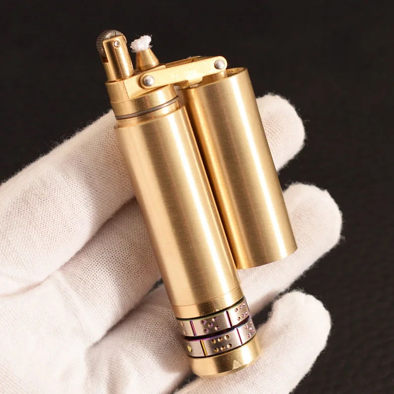 Golden Cudgel Design Fuel Kerosene Lighter Grinding Wheel Metal lighter Copper Mini nunchakus Lighter Men Smoking Lighter