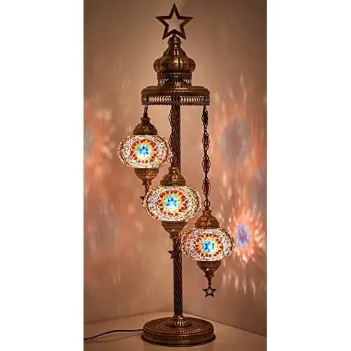 19 Colors - 3 Big Globes English Moroccan Mosaic Tiffany Floor Table Lamp for North American Use, 37 