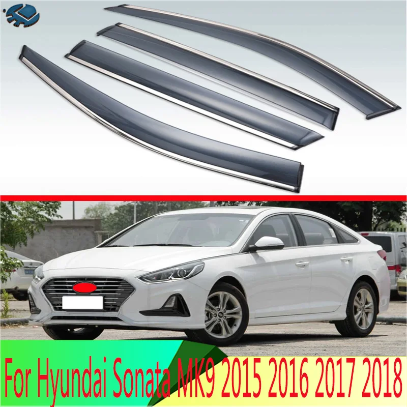 

For Hyundai Sonata MK9 2015 2016 2017 2018 Plastic Exterior Visor Vent Shades Window Sun Rain Guard Deflector 4pcs