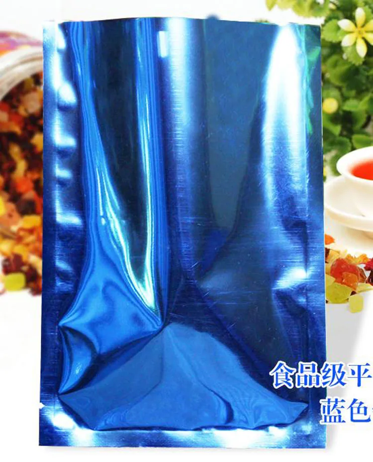 500pcs/lot Heat Seal Blue Aluminum Foil Open Top Food Snack Plastic Packaging Bags Mylar Vacuum Pouches Free Shipping