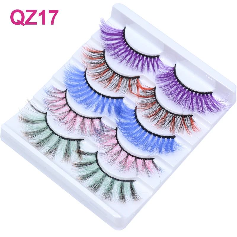 5 Pairs Mix Colorful Eyelashes Set Pink Purple Red Yellow Blue Green 3D Mixed Colored Faux Mink Lashes Rainbow Cilias Wholesale