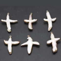 Pure Natural Freshwater Pearl Pendant Cross Shaped DIY For Making Necklaces Bracelets And Earrings White 20x40-30x45mm
