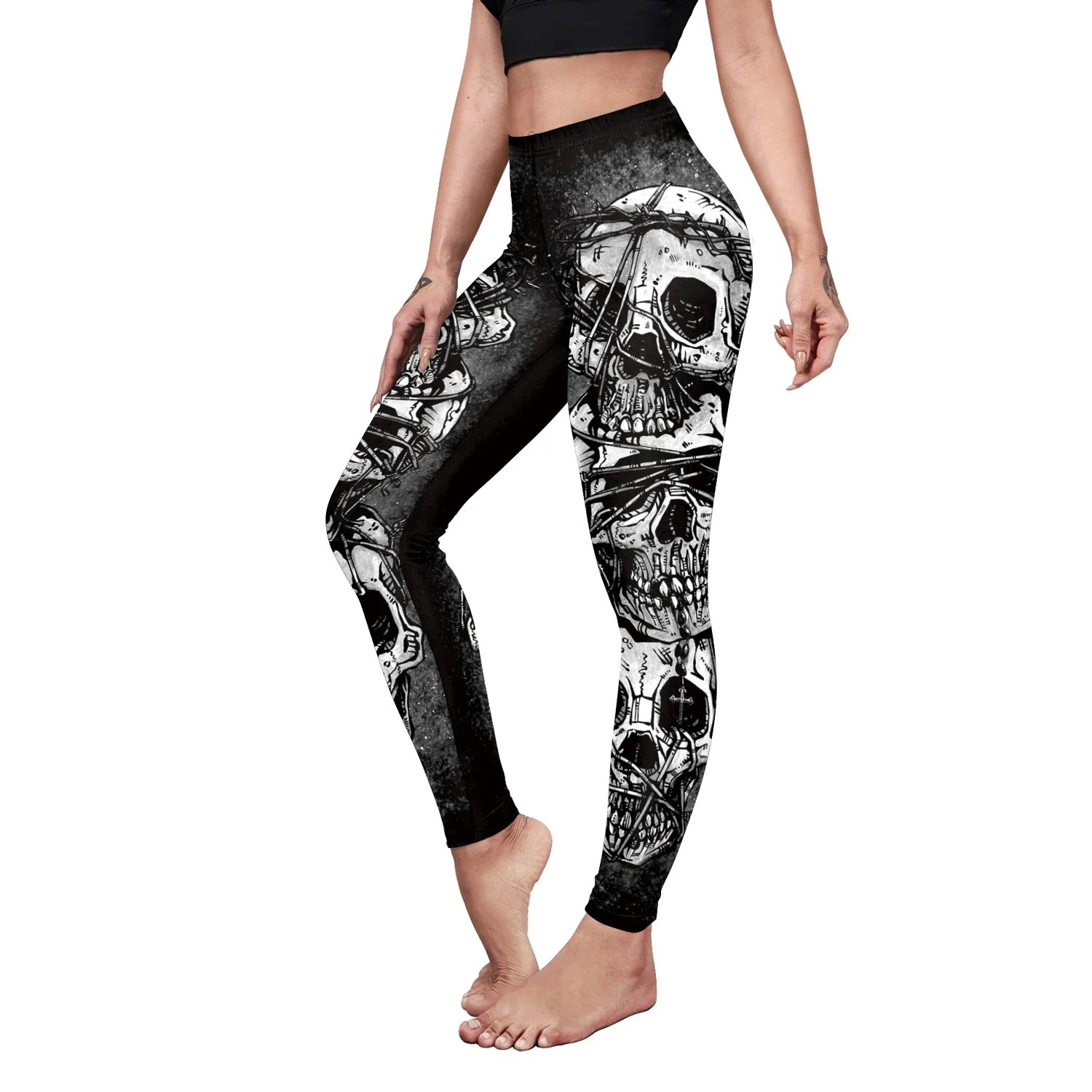 [You\'re My Secret] 2021 Fashion Machinery Sexy Legging Gothic Satan Skull Printed Black Leegings PUSH UP Workout Fitness Pants