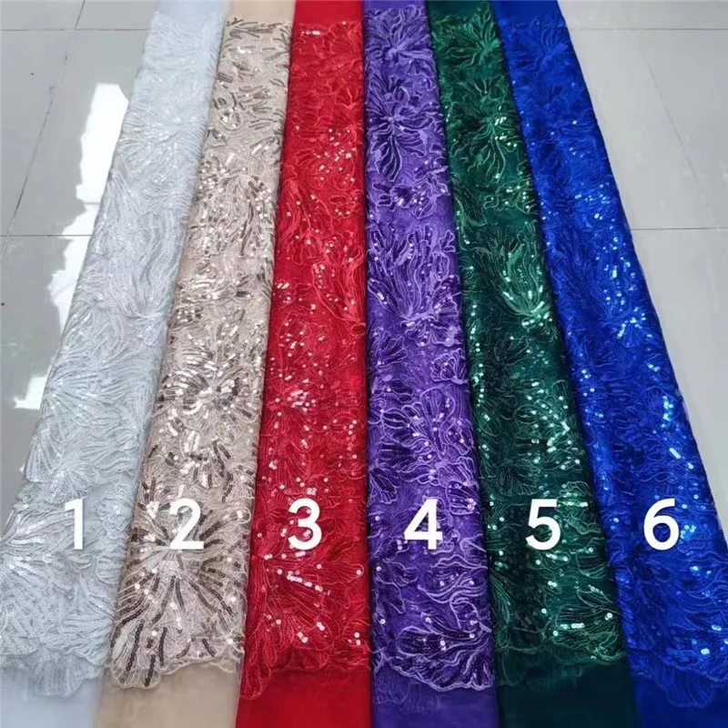 

Sequins Tulle Lace African Lace Fabric 2021 Beautiful High Quality French beads Lace Fabrics 5 Yards For Wedding dress