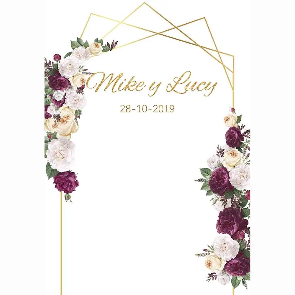Allenjoy Bruiloft Fotografie Achtergronden Bloemen Gouden Frame Valentine 14 Februari Bloem Photocall Custom Achtergrond Photophone