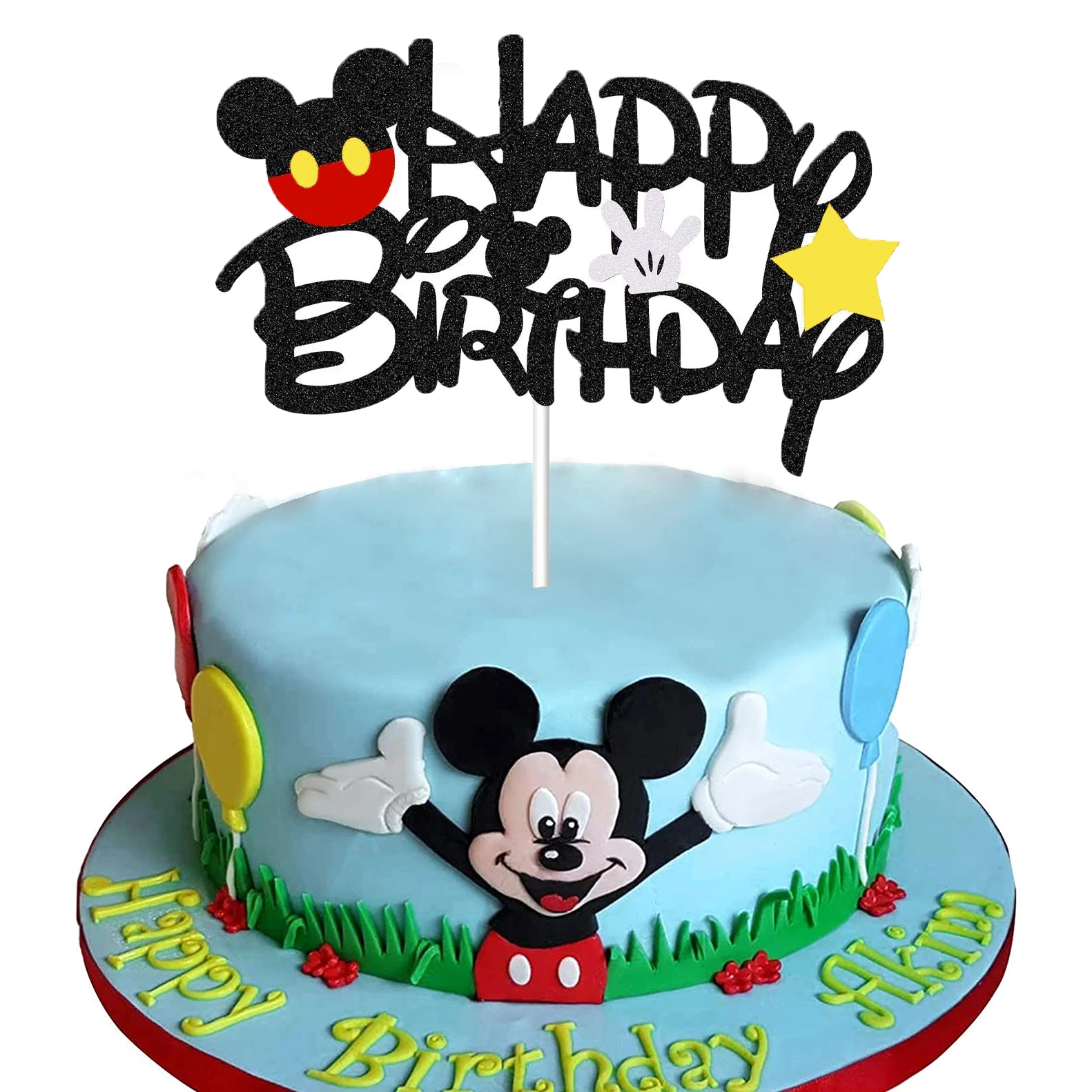 Mickey Mouse Party Felt cloth Cartoons Happy Birthday Cake Topper Cake Flags Wedding Party Cupcake Decor Baby Shower Supplies