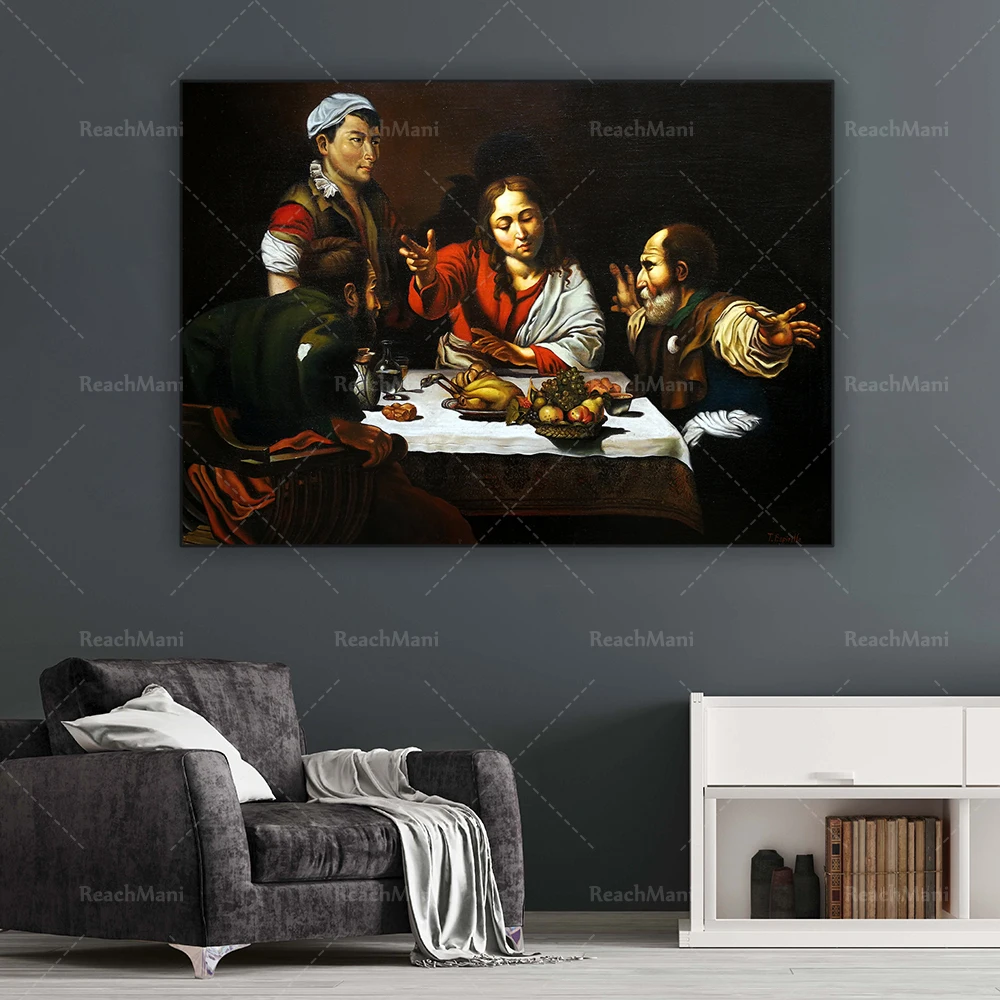 Disciple of Emmaus-Dinner of Emmaus-Christ-Jesus-Baroque Painting-Religious Art-Original Baroque Art Antique Canvas Poster