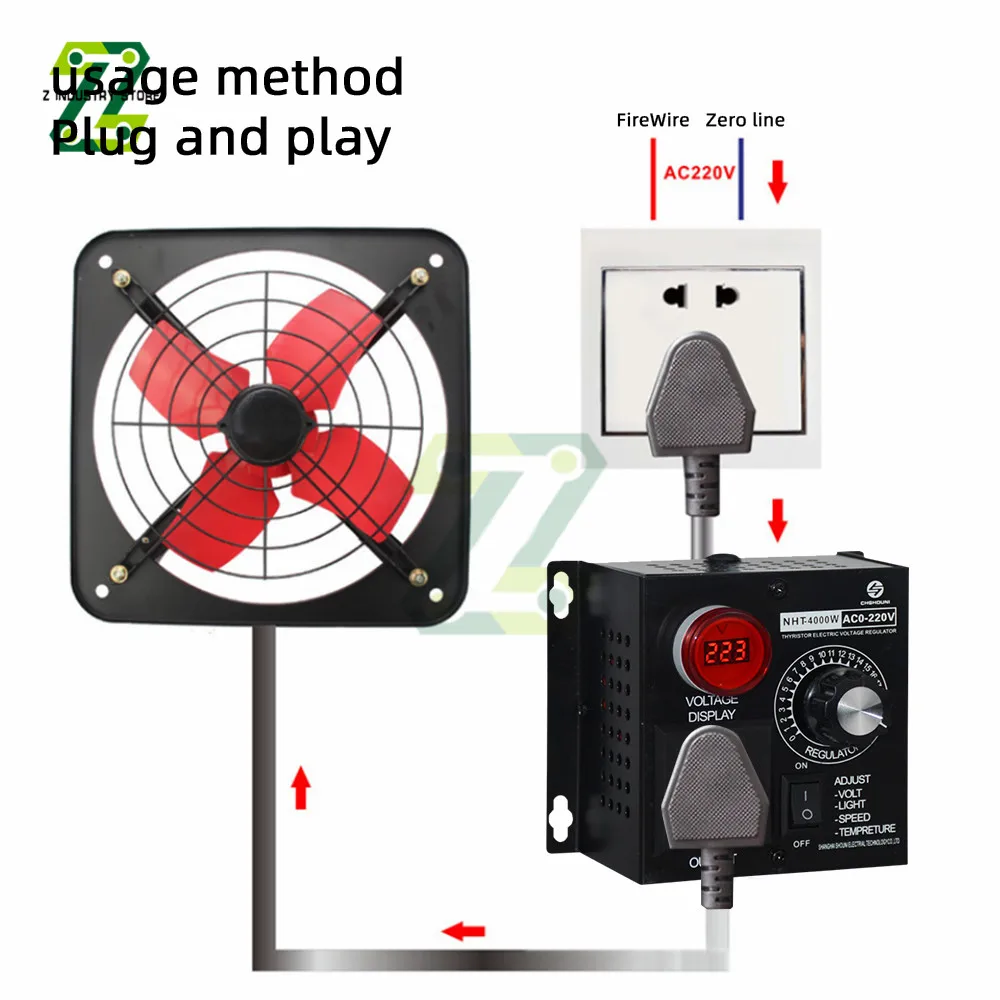 Voltage Regulator AC 220V 4000W Portable Speed Temperature Light Voltage Adjustable Dimmer Compact Variable Voltage Controller