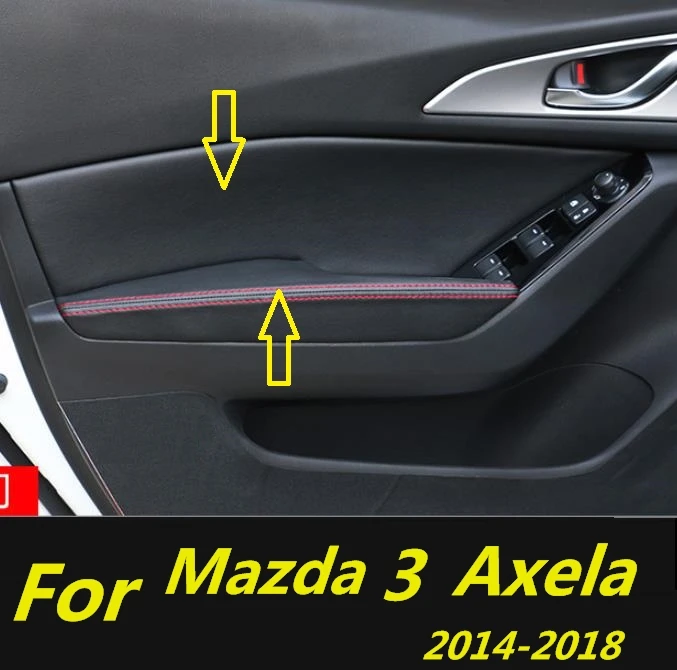 Microfiber Front / Rear Door Panels Armrest Leather Cover Protective Trim For Mazda 3 Axela 2014-2018 with Mount Fittings