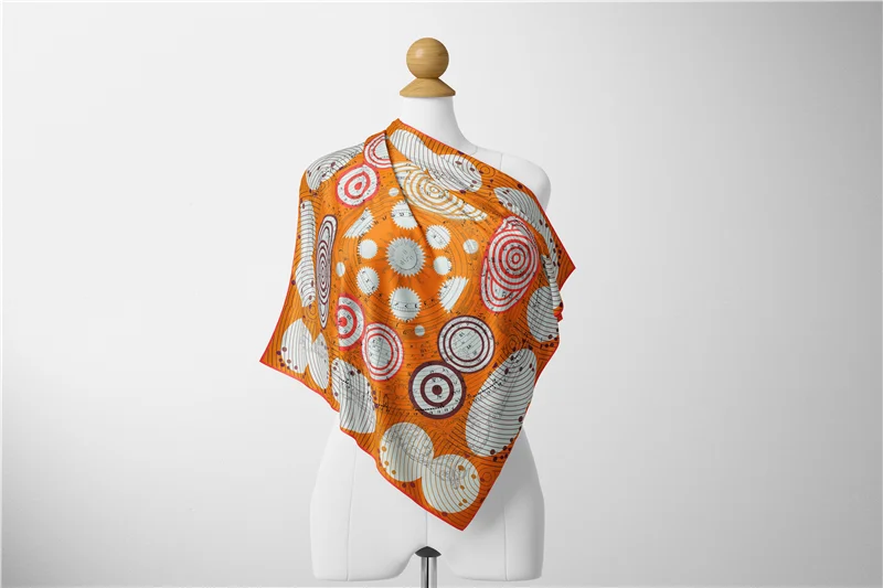 53cm Woman Scarf Shawl 100% Twill Silk Square Scarf Geometric Lines Print Neckerchief Bandana Headband Hijab Scarves & Wrap