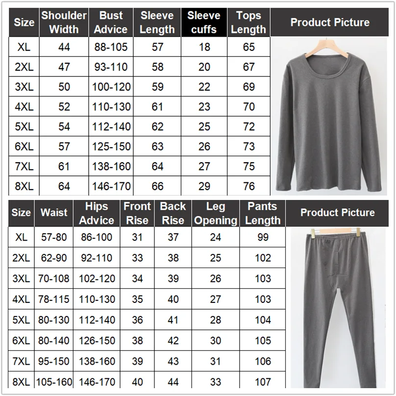 Men Thermal Underwear Sets 7XL 8XL Long Johns Autumn Winter Underpants Base Shirt Tops 2 Piece Plus Size Big 6XL Male Clothes