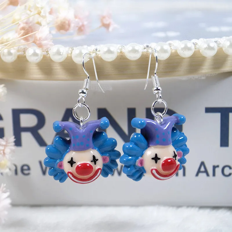 1Pair Women Drop Earring  Cartoon Cute Circus Clown And Animal Flatback Resin Candy Color Kids Gifts