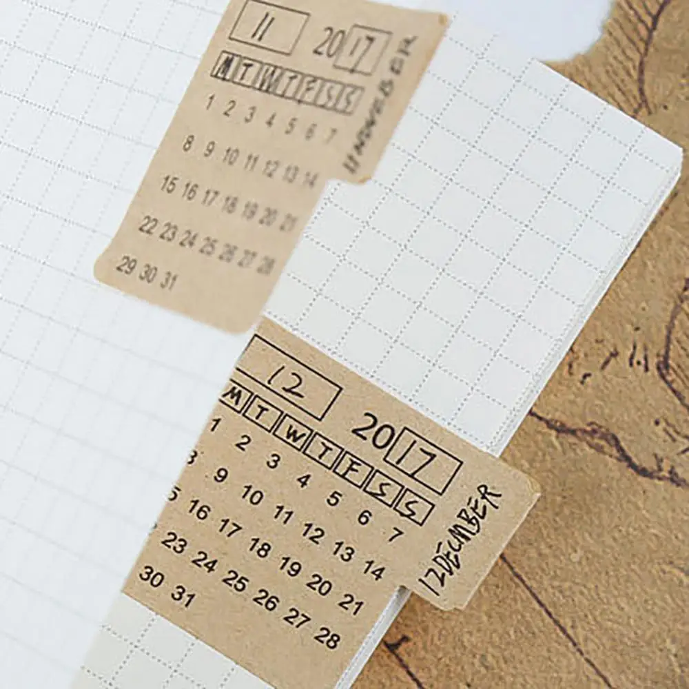 2Pcs 2020 2021 Kraft Paper Handwritten Calendar Notebook Index Tag Stickers