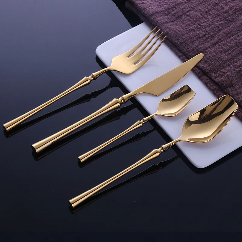 KuBac HoMmi Stainless Steel Mirror Polished Cutlery Set Shinny Gold Dinnerware Set Western Tableware Dinnerware Gift Drop ship