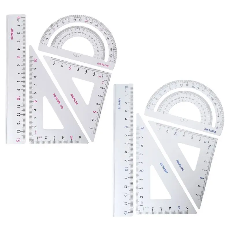 4Pcs Drawing School Supplies Set Square Triangle Ruler Aluminum Alloy Protractor