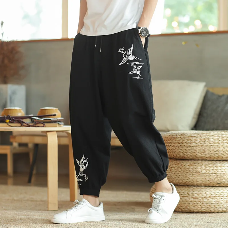 

Japanese Trousers Embroidery Pattern Retro Pants Streetwear Kimono Pants Kung Fu Pants Tai Chi Hippie Pants Men Casual Trouser