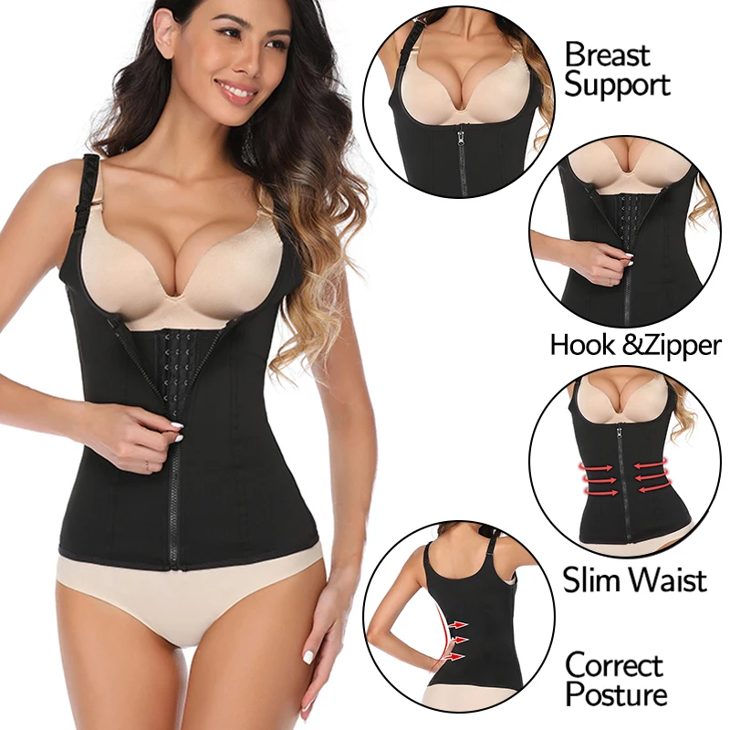 Women Waist Trainer Body Shaper Slimming double closure Waist Cincher Corset Tank Top Push Up Vest Tummy Belly Girdle Modeling