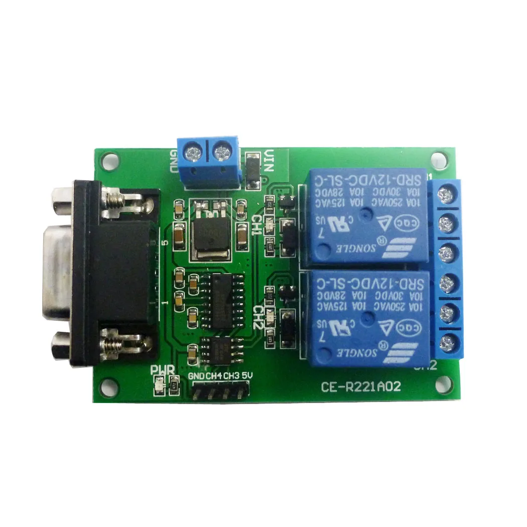 

DC 12V 2 CH DB9 Female/Male RS232 UART Remote Control Switch Board Serial Port Relay Module