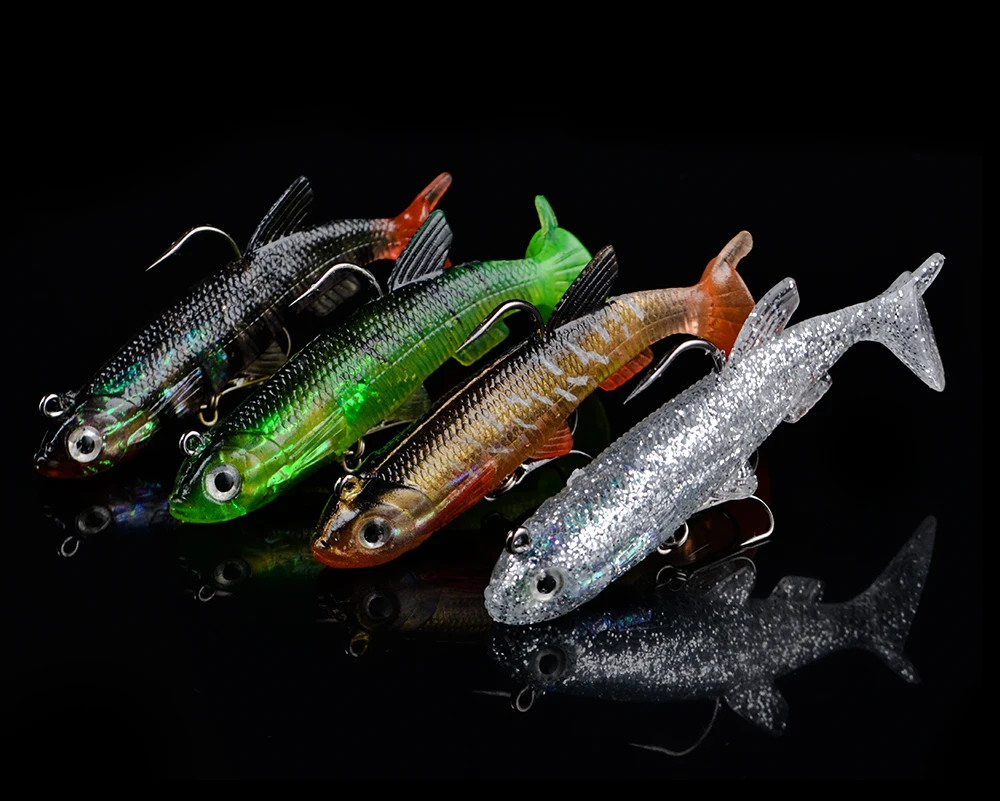 NGB 6/8/10CM 3D-Augen Angelköder mit T-Schwanz, Weicher Hechtköder mit Dreifachhaken, Künstlicher Köder, Jigkopf, Crankbait – Detail 6