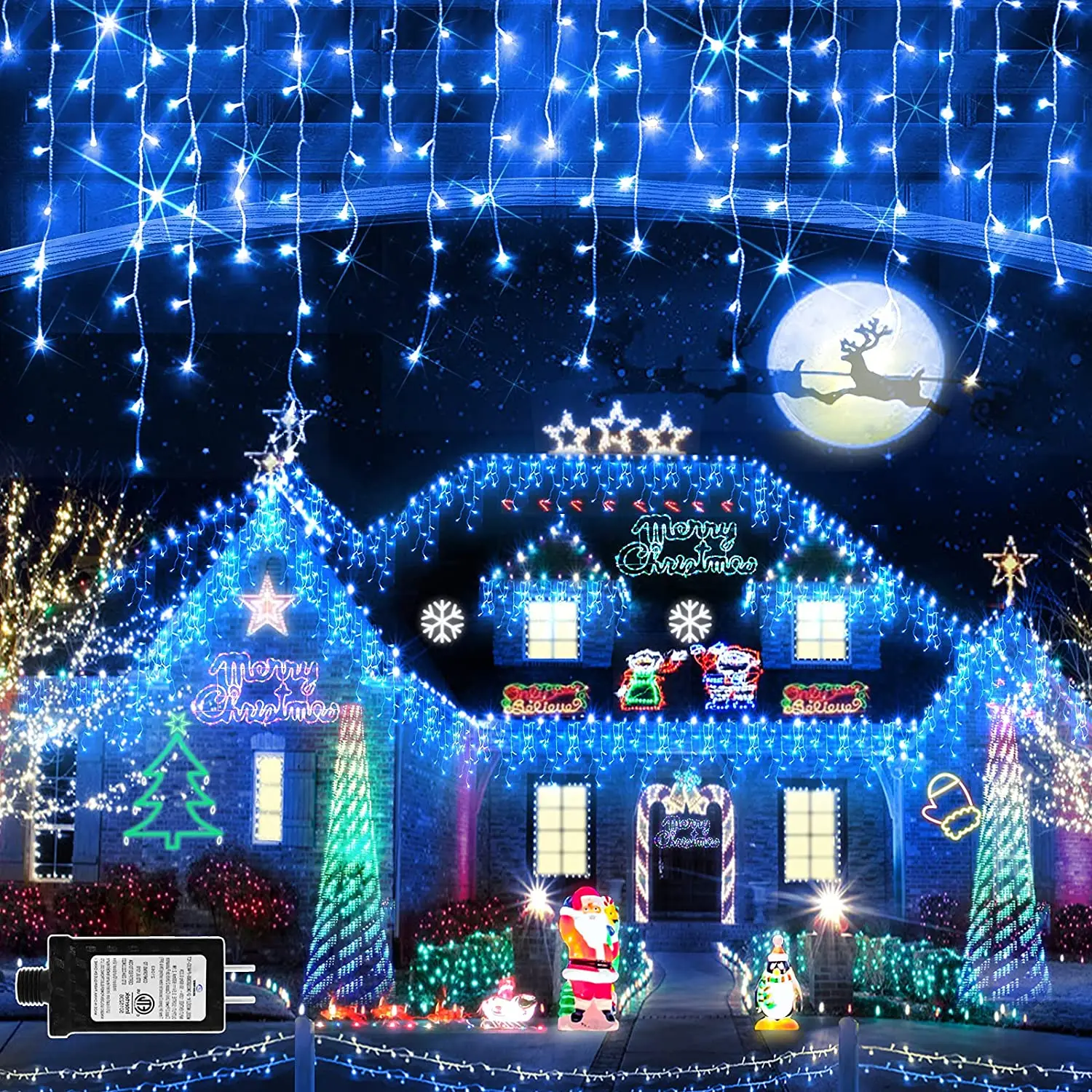 Street Garland Decorações de Natal de inverno Para Casa 2024 LED Fairy String Lights Droop 0.3/0.4/0.5M Ano Novo 2024 Festoon Para Valentim / Casamento / Outdoor / Beirais / Natal / Decoração de Casa