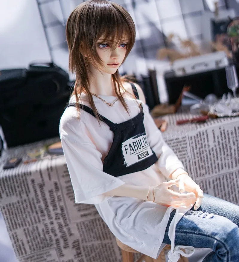 2pcs New BJD Doll Clothes T-shirt for 1/3 1/4 uncle DD T-shirt Vest White Blue loose casual doll accessories