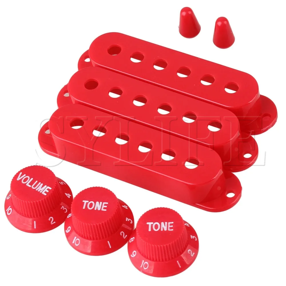 Red Single Coil Pickup Cover 1 Volume 2 Tone Knobs Switch Tip Electric Guitar