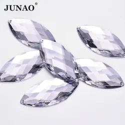 JUNAO 30*62mm Large Clear Crystal Needlework Rhinestones Flat Back Acrylic Gems Horse Eyes Shape Sewn Stones for Jewelry Craft