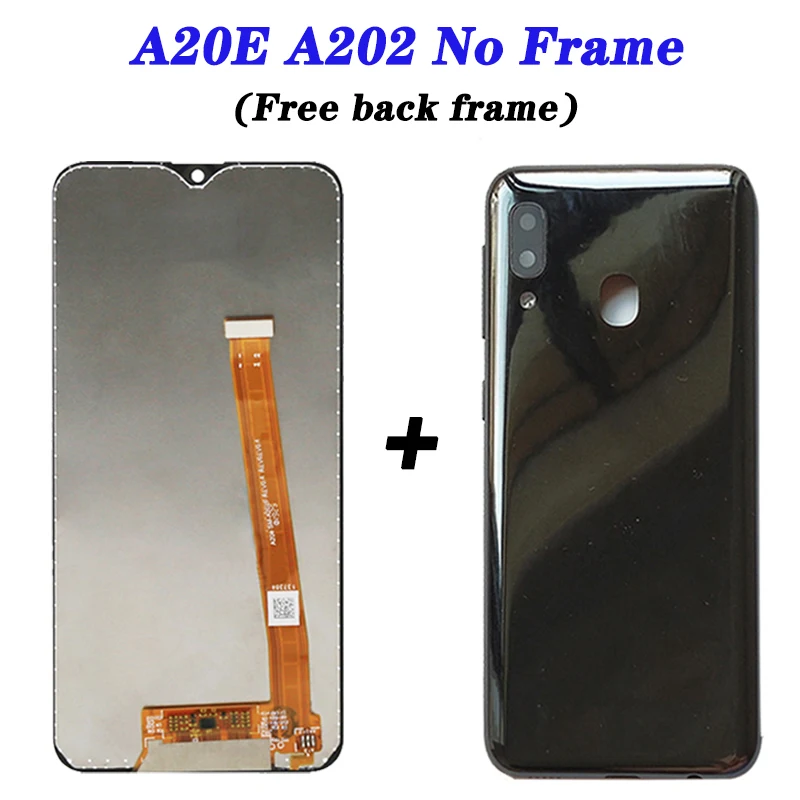 Pantalla LCD táctil de alta calidad para Samsung A20e, montaje de digitalizador, A202, A202F, reemplazo de cubierta trasera gratis