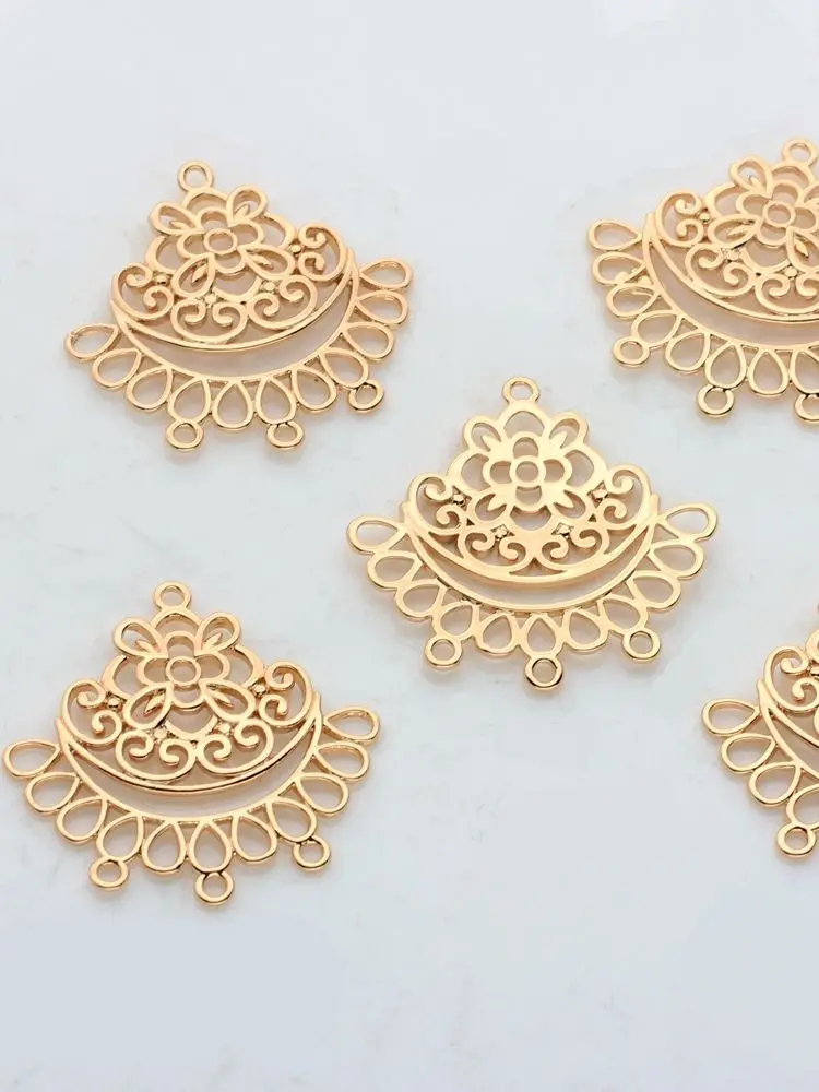 Copper Metal  Real  Plated Hollow Flowers Connector Charms 2PCS/lot For DIY Earrings Jewelry Findings Making Accessories