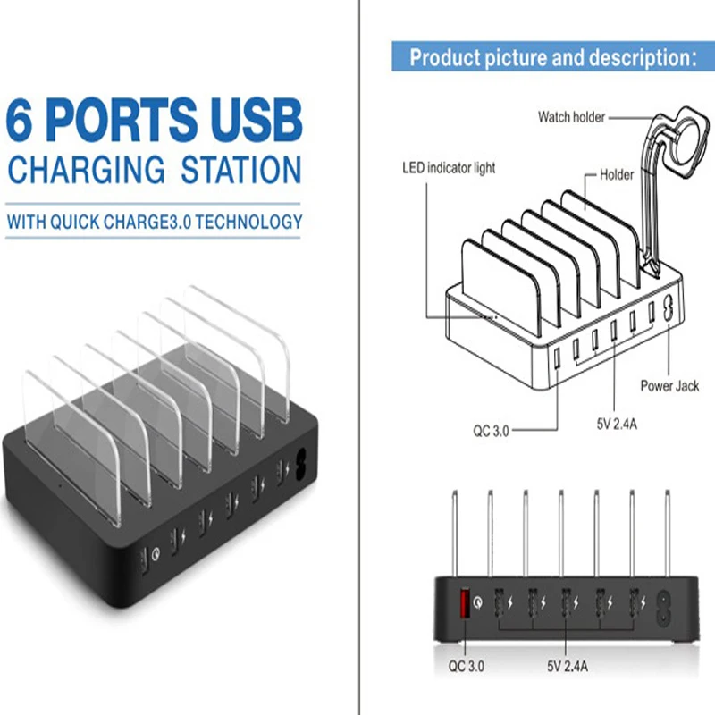 USB Charger Hub 8พอร์ต QC 3.0 Fast Charging สำหรับ Iphone 11 12 Pro MAX Samsung S10 iPad Carregador dock Station US UK Plug