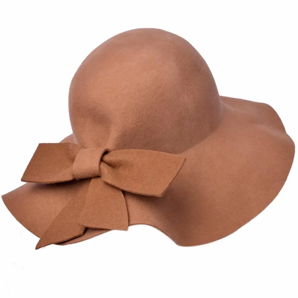 Hot Selling Ladies Bow Trim Wool Felt Floppy Hat to Decorate  W10-3938