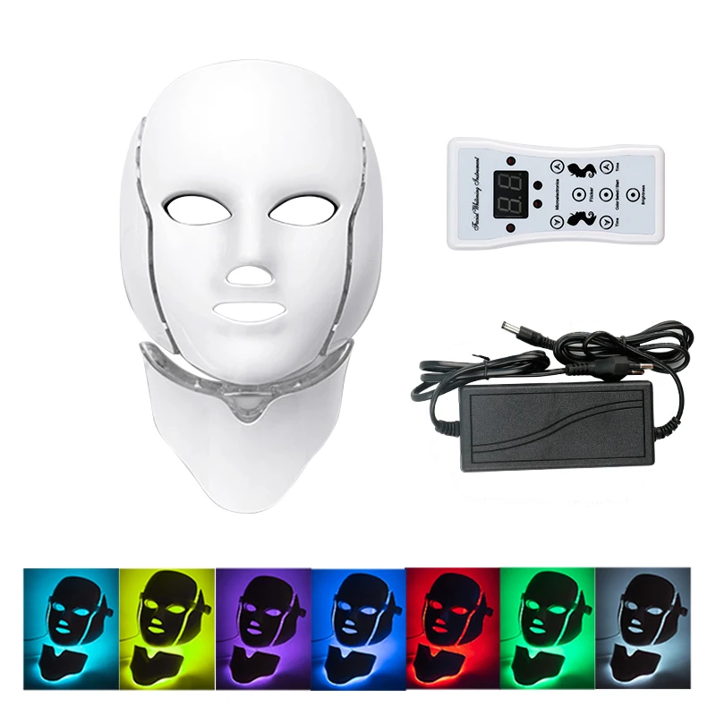 Wireless 7Colors LED Face Neck Mask Infrared Light Photon Mask Skin Rejuvenation Anti-Ance Shrink Pores Face Lifting SPA Beauty