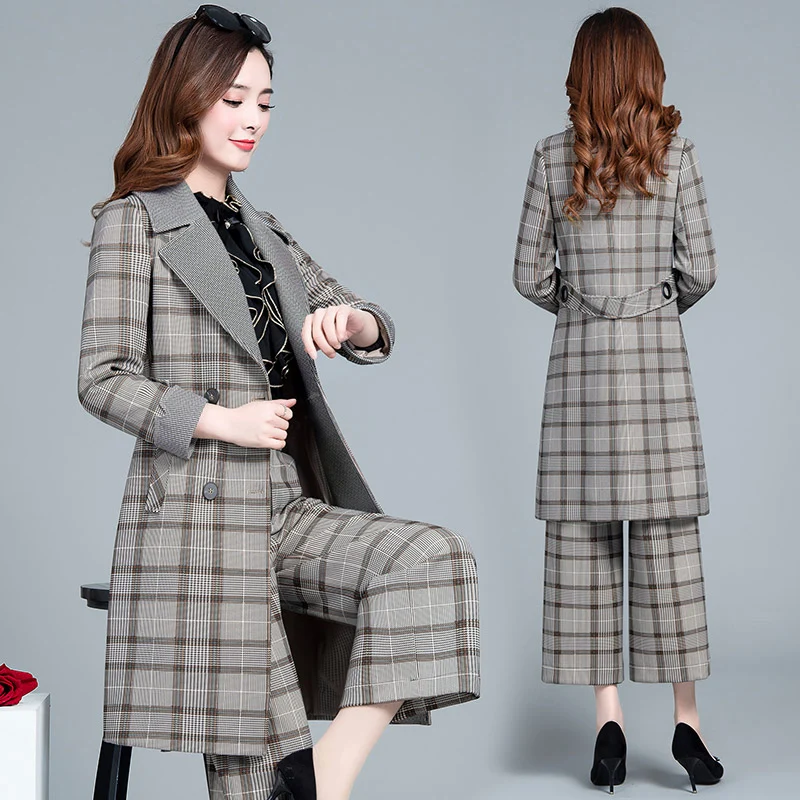 Two Piece Set Women Clothes 2020 Women Business Suits Formal Office Suits Work Elegant Gray Womens Long Sleeve Coat Blazer