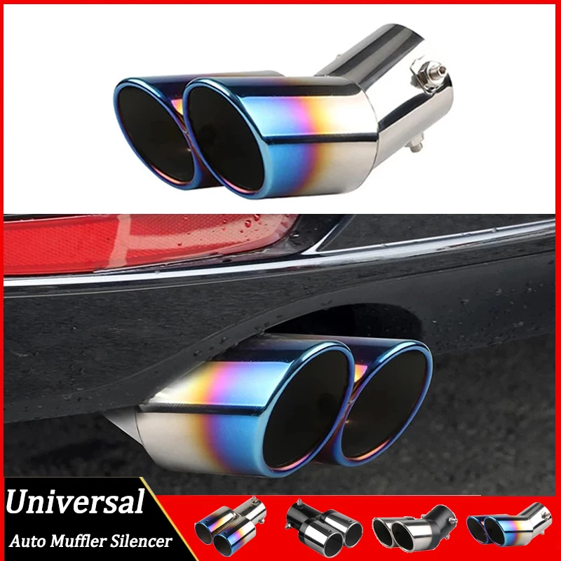 

Universal Auto Muffler Silencer Dual Outlet Car Exhaust Tip Stainless Steel Slant Rolled Edge Black/Silver Anti-resistance Repai