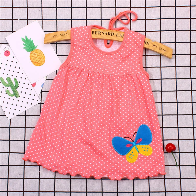 Summer Infant Baby Girls Cotton Colorful Dress Embroidered Sleeveless Princess Dress Cute Simple Dot Girls Clothes 0-24 Months